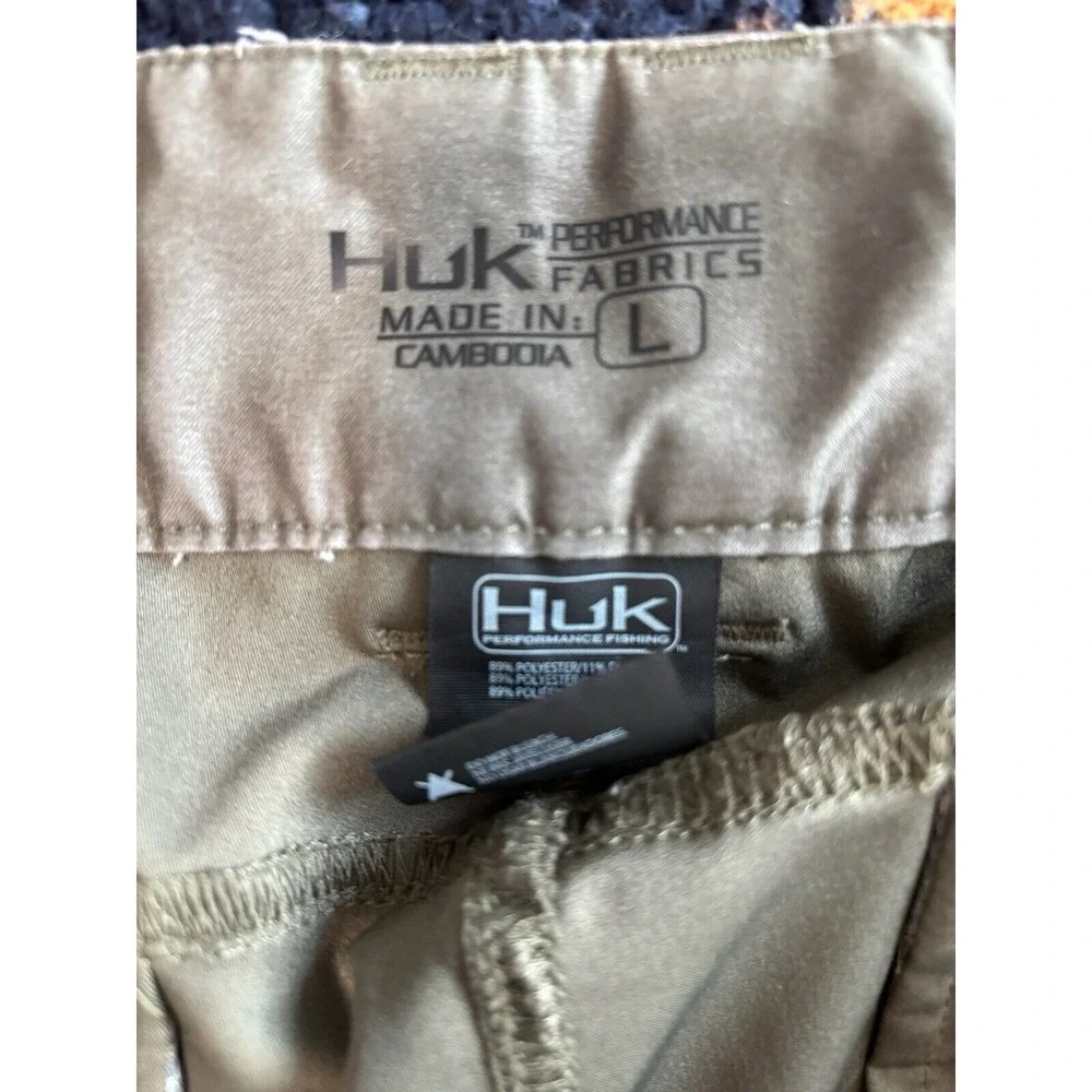 Huk Shorts Mens L Green Fishing Nylon Performance Stretch Adjustable Waist